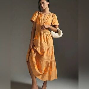 Anthropologie | NWOT - Somerset Embroidered Maxi Dress - Size S - Tan/Orange